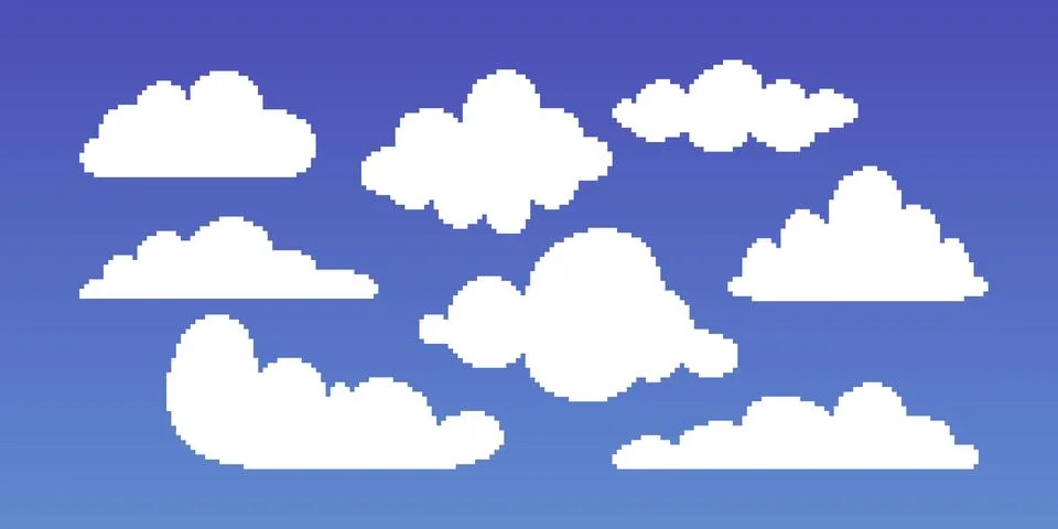 Different form cartoon white clouds in the sky. Set of clouds 스톡 일러스트