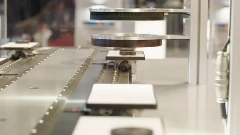 Different form details on conveyor under automatic test set Video stock 105602448