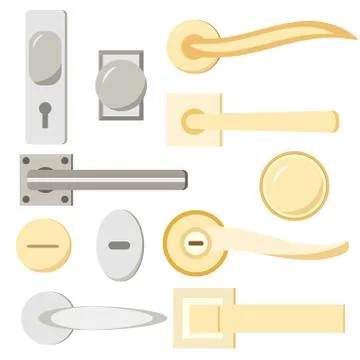 Different form lock metal silver and gold door or window handle set isolated  Stock Illustration