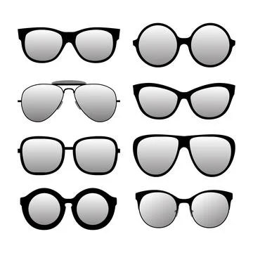 Different forms fashionable sunglasses. Types sunglasses. Vector. Stock Illustration