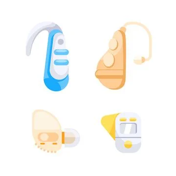 Different forms of hearing aids are helping people with hearing loss to improve Stock-Illustration