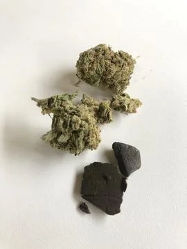 Different forms of marijuana, likehash and weed, or grass Stock Photos
