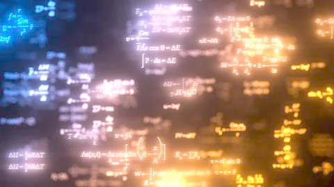 Different formulas glowing in dark. 3d illustration Stock Illustration