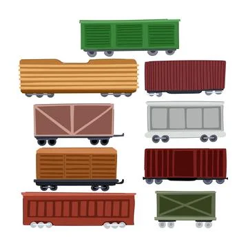 Different freight train wagons for cargo transportation illustration Stockillustratie