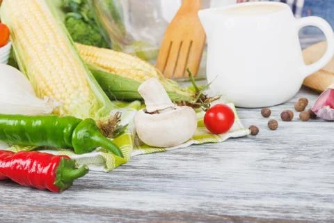 Different fresh vegetables on the table Stock Photos