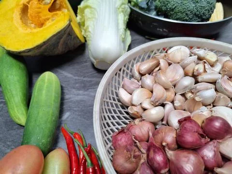 Different fresh vegetables on the table Stock Photos