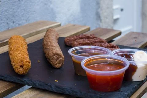 Different fried meat. Different types of pork meat steak, chicken fillet and  Stock Photos