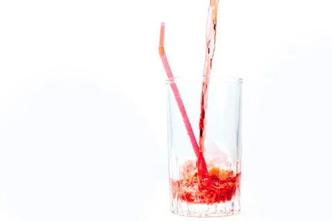 Different fruit and juice or smoothie in a glass Stock Photos