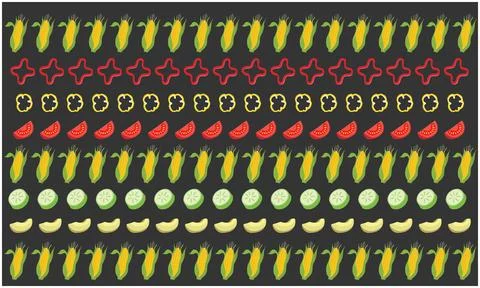 Different fruit and vegetable line on dark surface Stock Illustration