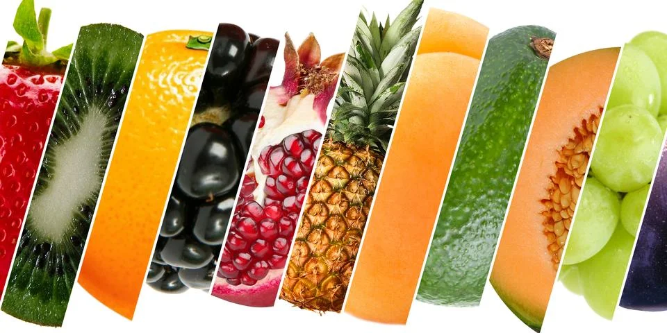 Different fruits with different textures, patterns and colors Stock Photos