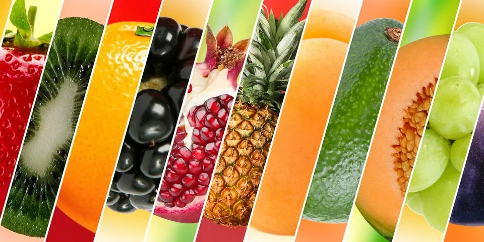 Different fruits with different textures, patterns and colors Stock Photos