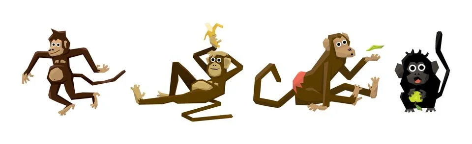Different Funny Monkey and African Primates Vector Set Stock Illustration