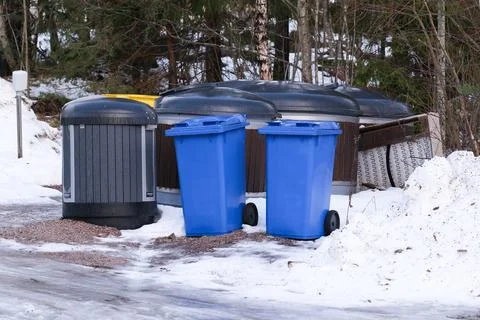 Different garbage cans in winter Stock Photos