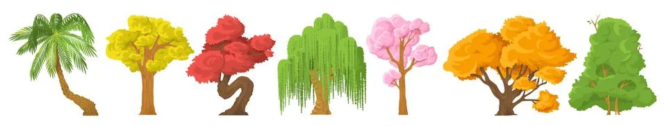 Different garden park tree vector isolated set Ilustração Stock