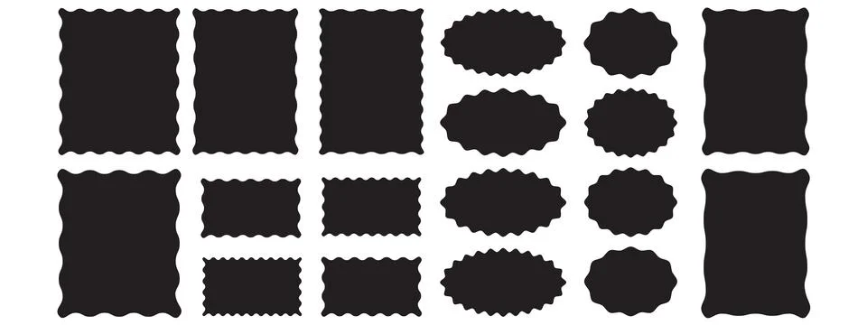 Different geometric frames with wiggly edges set. Trendy silhouette borders.. Stock Illustration