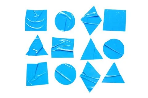 Different geometric shapes made of blue adhesive tape on white background Stock Photos