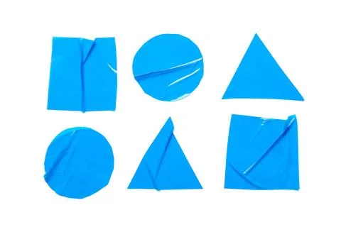 Different geometric shapes made of blue adhesive tape on white background 写真素材