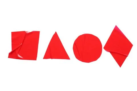Different geometric shapes made of red adhesive tape on white background Stock Photos