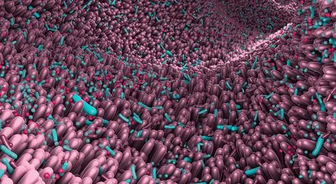 Different germs in the human intestines called microbiome - 3d illustration 库存插图