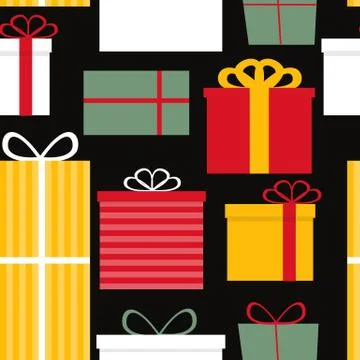 Different Gift Box Seamless Pattern Background Vector Illustrati Illustrazione stock