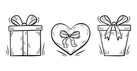 Different gift boxes in doodle style. Gift box icons for birthday, New year Stock Illustration