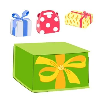 Different gift boxes offering celebratory surprises and presents Stockillustratie
