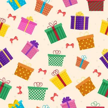 Different gift boxes seamless pattern. New year gifts Stock Illustration