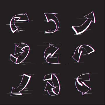 Different glitch arrows set Stock Illustration