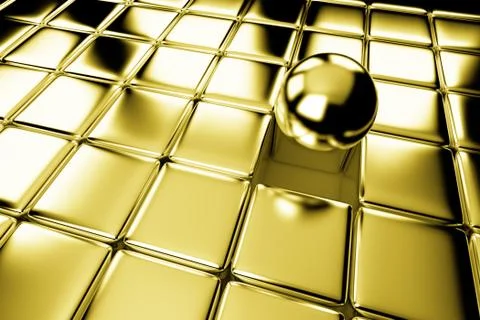 Different gold ball standing out in crowd of cubes Stock Illustration