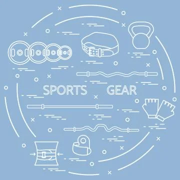 Different goods for weightlifting arranged in a circle. Stock Illustration