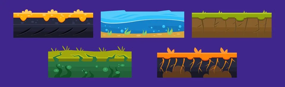 Different Ground Game Platform Level Design Vector Set Stock Illustration