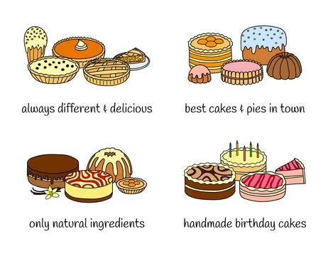 Different groups of cakes and pies. Stock Illustration