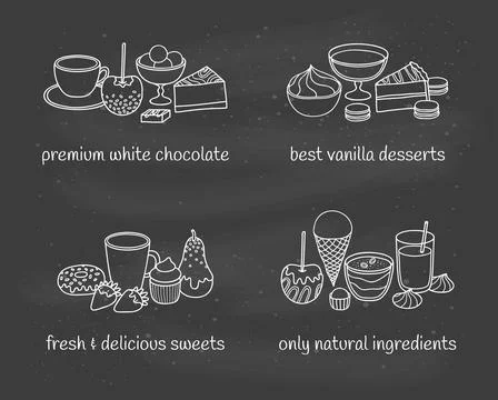 Different groups of desserts and sweets. Stock Illustration
