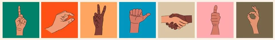 Different hand gestures vector set icons isolated. Stock Illustration