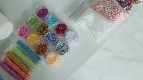 Different hand made colourful beads, beautiful things Stock Footage 156871763