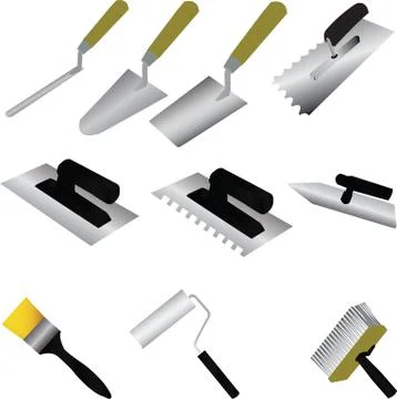 Different handle working tools set for painting walls industries works Stock Illustration