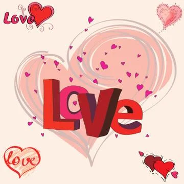 Different hearts and hand writing of Love Stock Illustration
