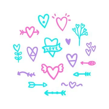 Different hearts doodles. Stock Illustration