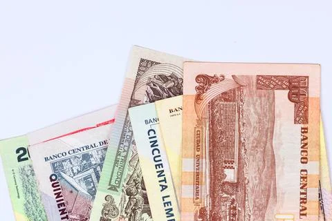 Different Honduras banknotes from various countries arranged lempira cash Stock-Fotos