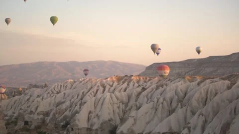 Different hot air balloons with envelope silhouettes float Stock Footage 149645251