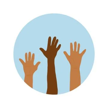 Different humans hands emblem. Round badge with palm symbols. Vector illustra Stock Illustration