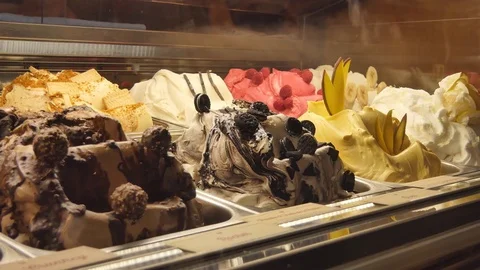 Different ice cream on the counter. Video stock 81649663