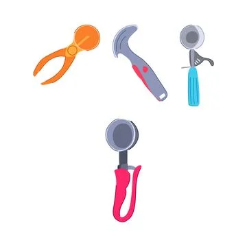 Different ice cream scoops and kitchen utensils Illustration