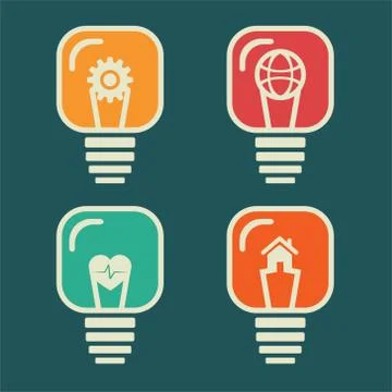 Different icon in bulb Illustrazione stock