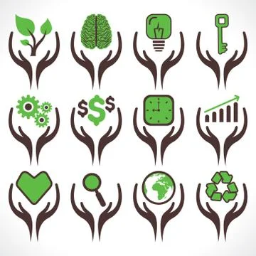 Different icon in hand Stock-Illustration