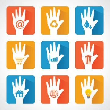 Different icons and design with helping hand stock vector Stock Illustration