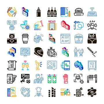 Different icons and graphic elements collection presenting various themes 스톡 일러스트