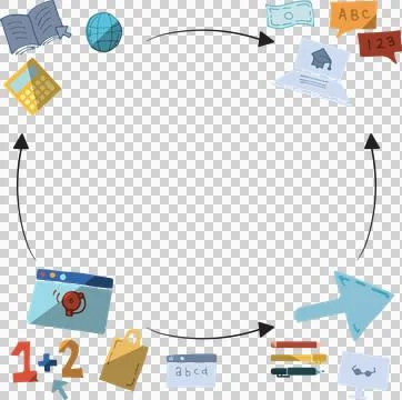 Different icons connected to arrows Stock Illustration