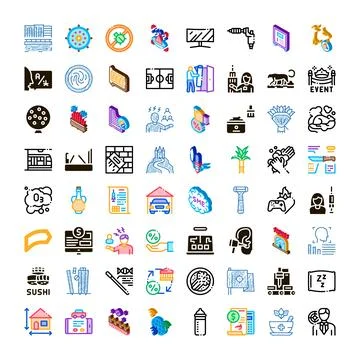 Different icons set representing various concepts and objects Stock Illustration