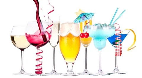 Different images of alcohol isolated Stock Photos